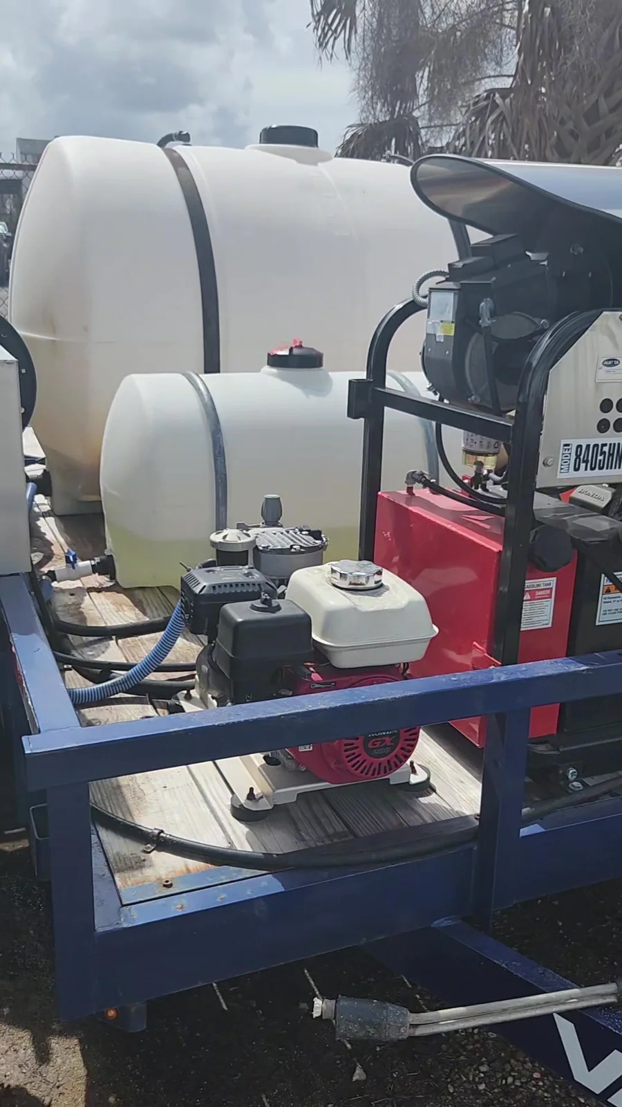 Actual CoKo’s trailer with hot-water unit, soft-wash system and tank setup